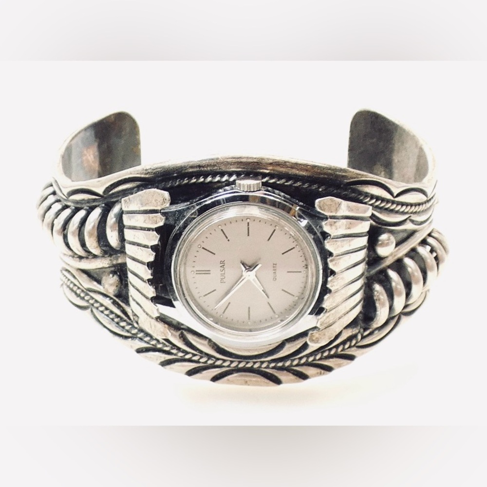 Sterling Cuff Watch Navajo signed and Stamped